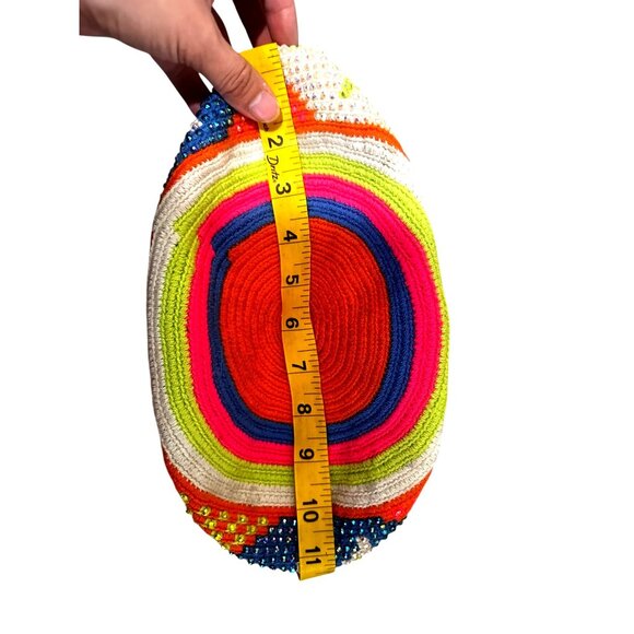 WAYUU Handmade Crochet Beaded Crossbody Bag Multicolor Tasseled Bohemian Hippie - Picture 9 of 15